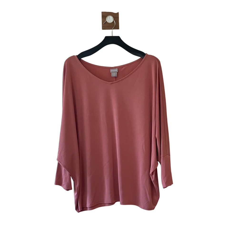 Chicos Women's XL Dolman Sleeve V Neck Top Mauve Pink Tunic Blouse